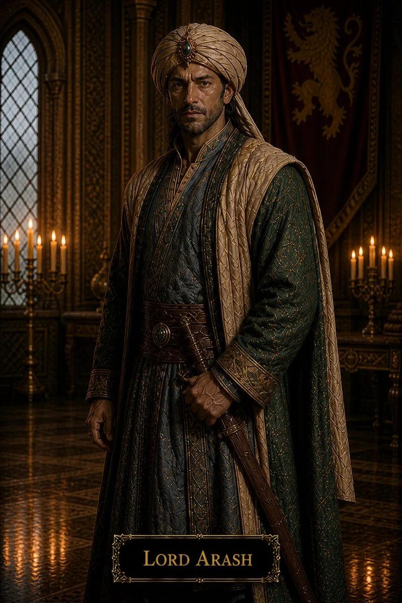 Character reference image of Arash from The Caldera Throne political war fantasy series
