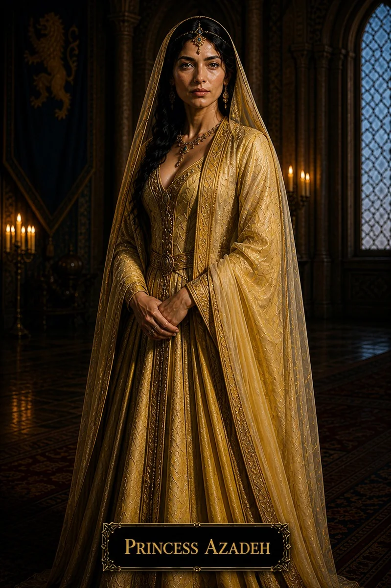 Character reference image of Azadeh from The Caldera Throne political war fantasy series
