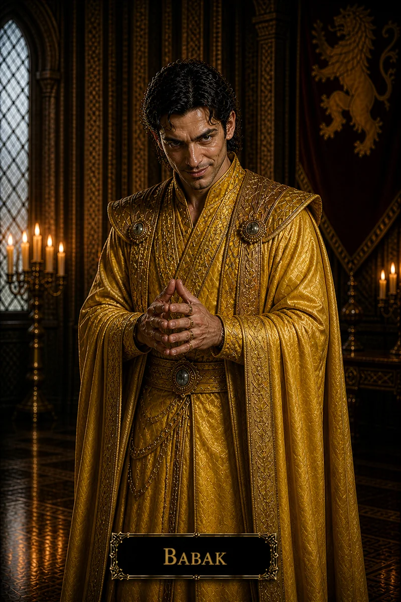 Character reference image of Babak from The Caldera Throne political war fantasy series