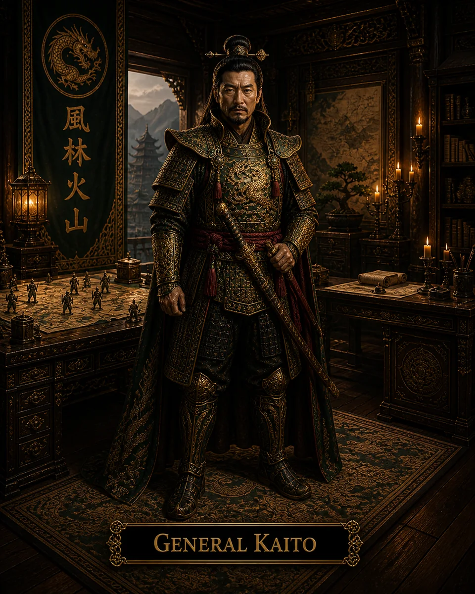 Character reference image of Kaito from The Caldera Throne political war fantasy series