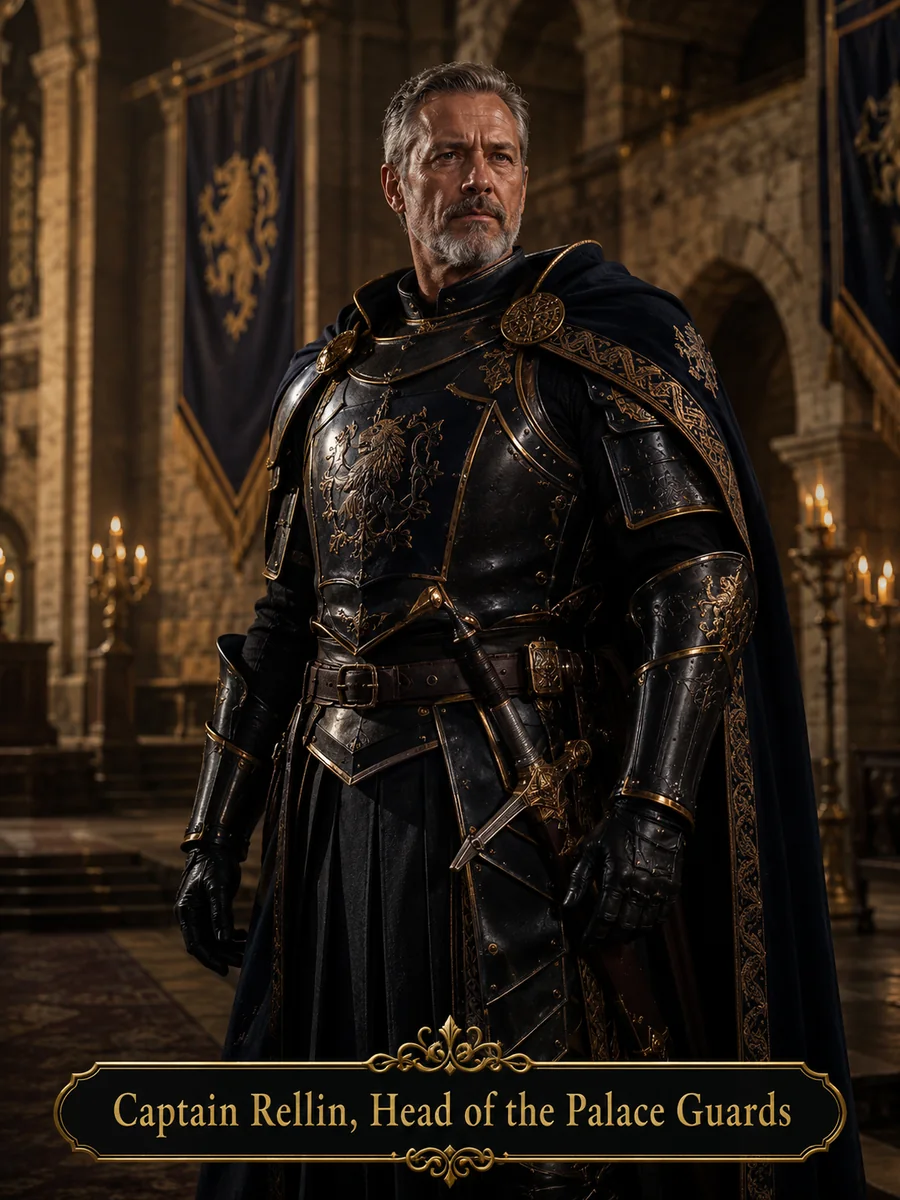 Character reference image of Rellin from The Caldera Throne political war fantasy series