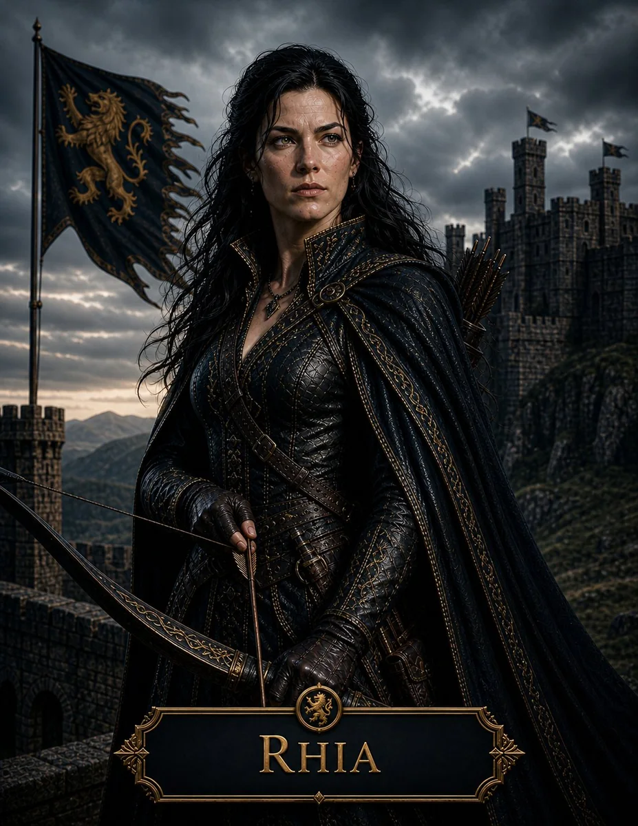 Character illustration of Rhia from The Caldera Throne political war fantasy series