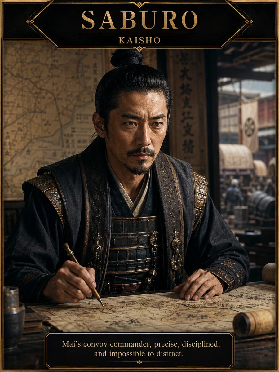 Character reference image of Saburo from The Caldera Throne political war fantasy series