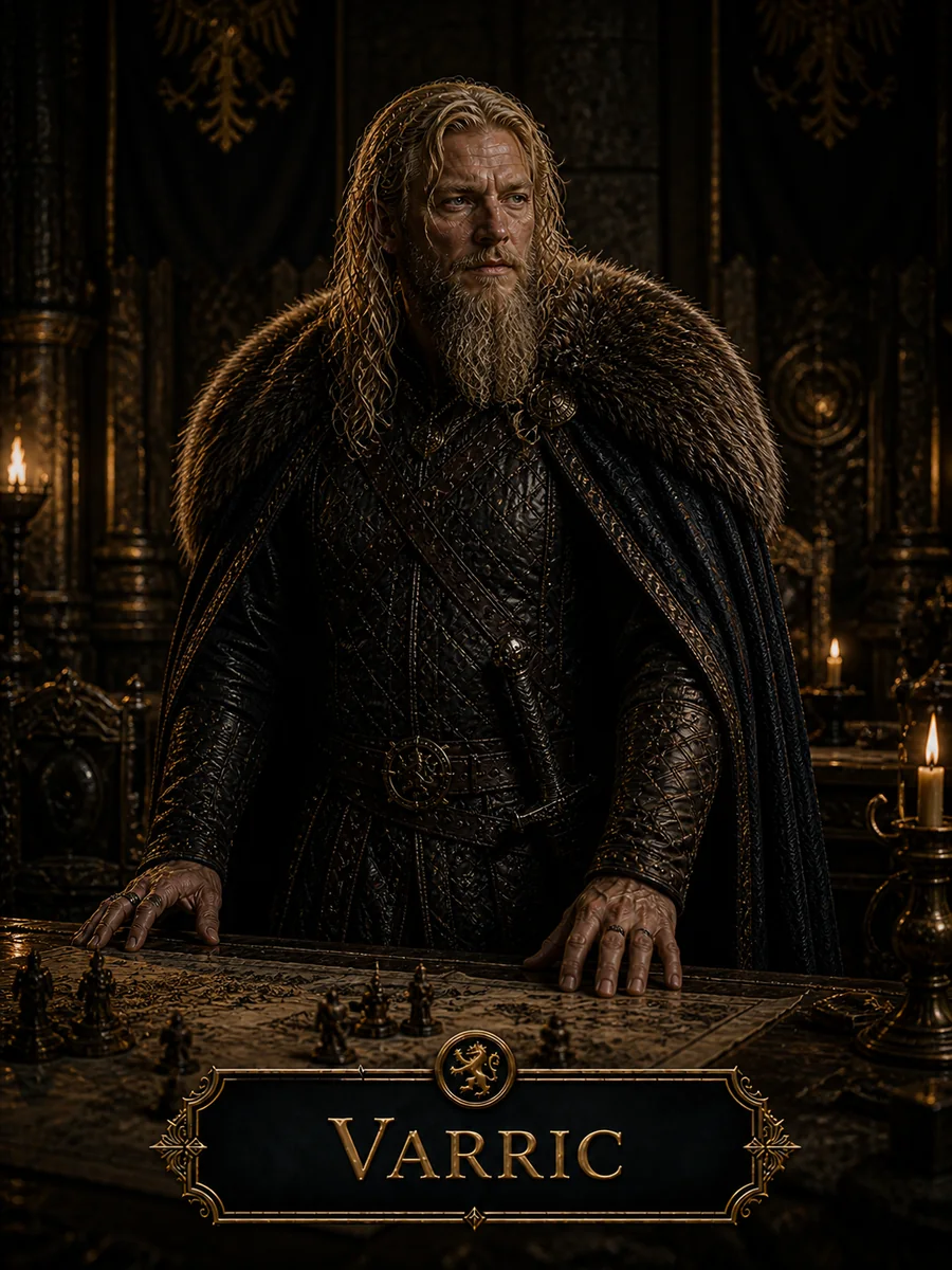 Character reference image of Varric from The Caldera Throne political war fantasy series